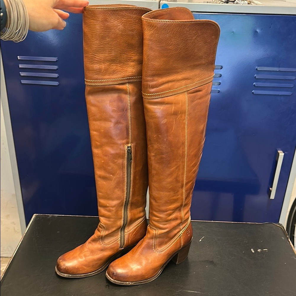 Frye Brown Over the Knee Boots Classic Leather Design